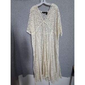 Lola P. Dress Womens 1X White Lace Flutter Sleeve Maxi Boho Romantic Lined